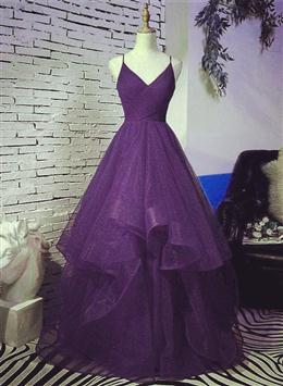 Picture of Pretty Dark Purple Tulle Layers Formal Gown, Purple Evening Party Dress